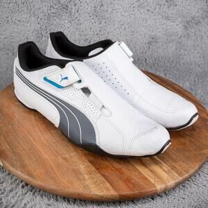 Puma White & Gray Leather No Lace Hook & Loop Perforated Sneakers Shoes 13